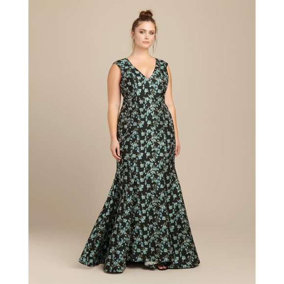 Zac Posen Dresses & Skirts - NEW Zac Posen Pilar Floral Jacquard Trumpet Gown Formal Maxi Dress Black Blue 12